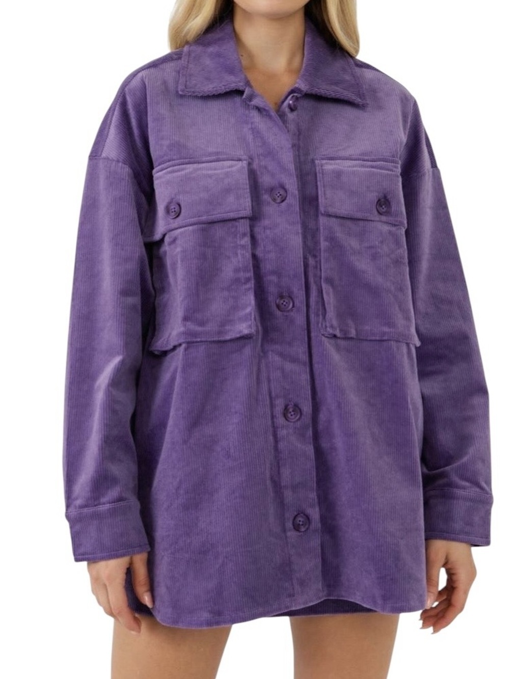 Grey Lab Women’s Purple Corduroy Button Up Shacket oversized New size M-XL